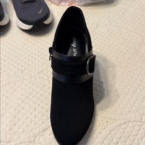 easy street Black Suede Buckle Strap Heeled Ankle Boot